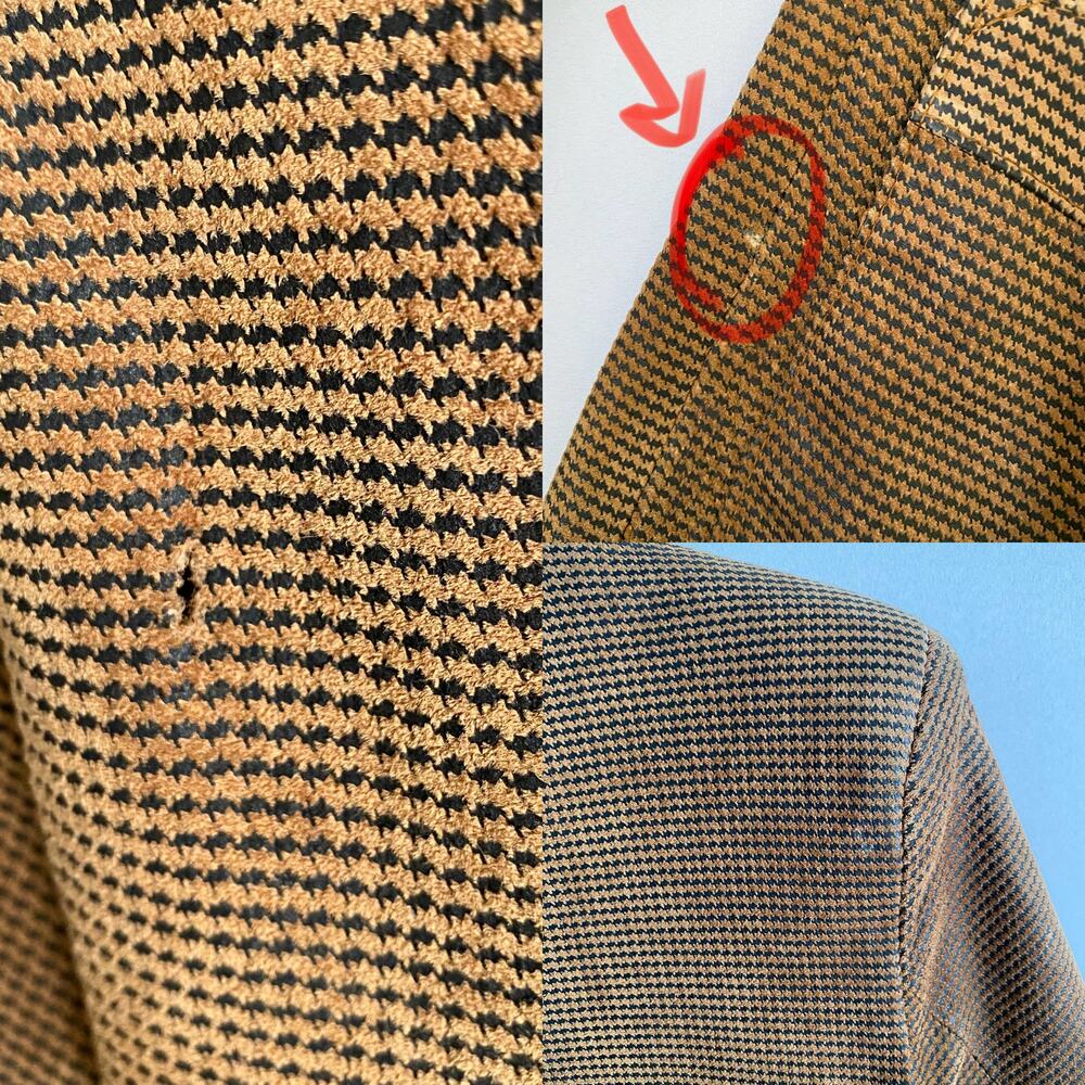 80s Leather Blazer Size Small Vintage Brown Houndstooth Boxy Oversized Career - Picture 11 of 17